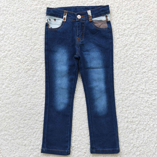P0075 Cow Print Pockets Wash Denim Jeans