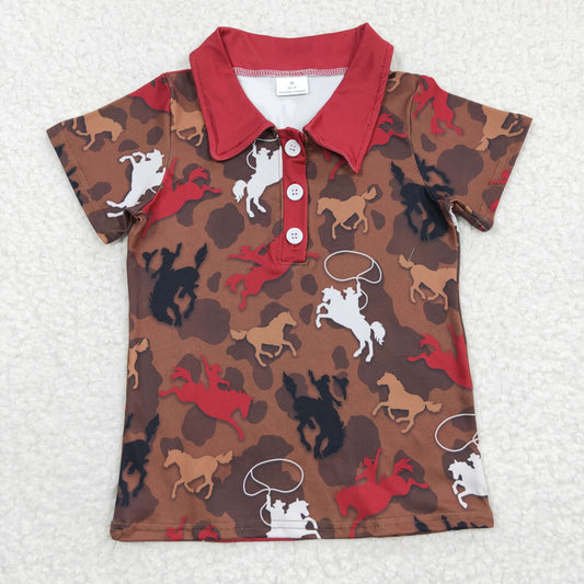 BT0162 Red Western Horse Boys Shirts Top