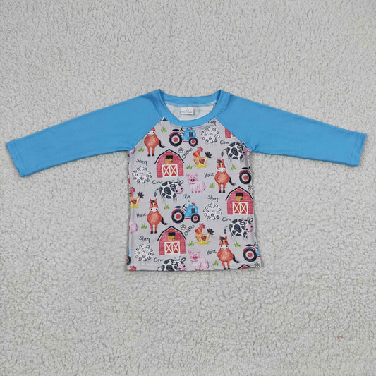 BT0110 Blue Long Sleeve Farm Casual Boys Shirts