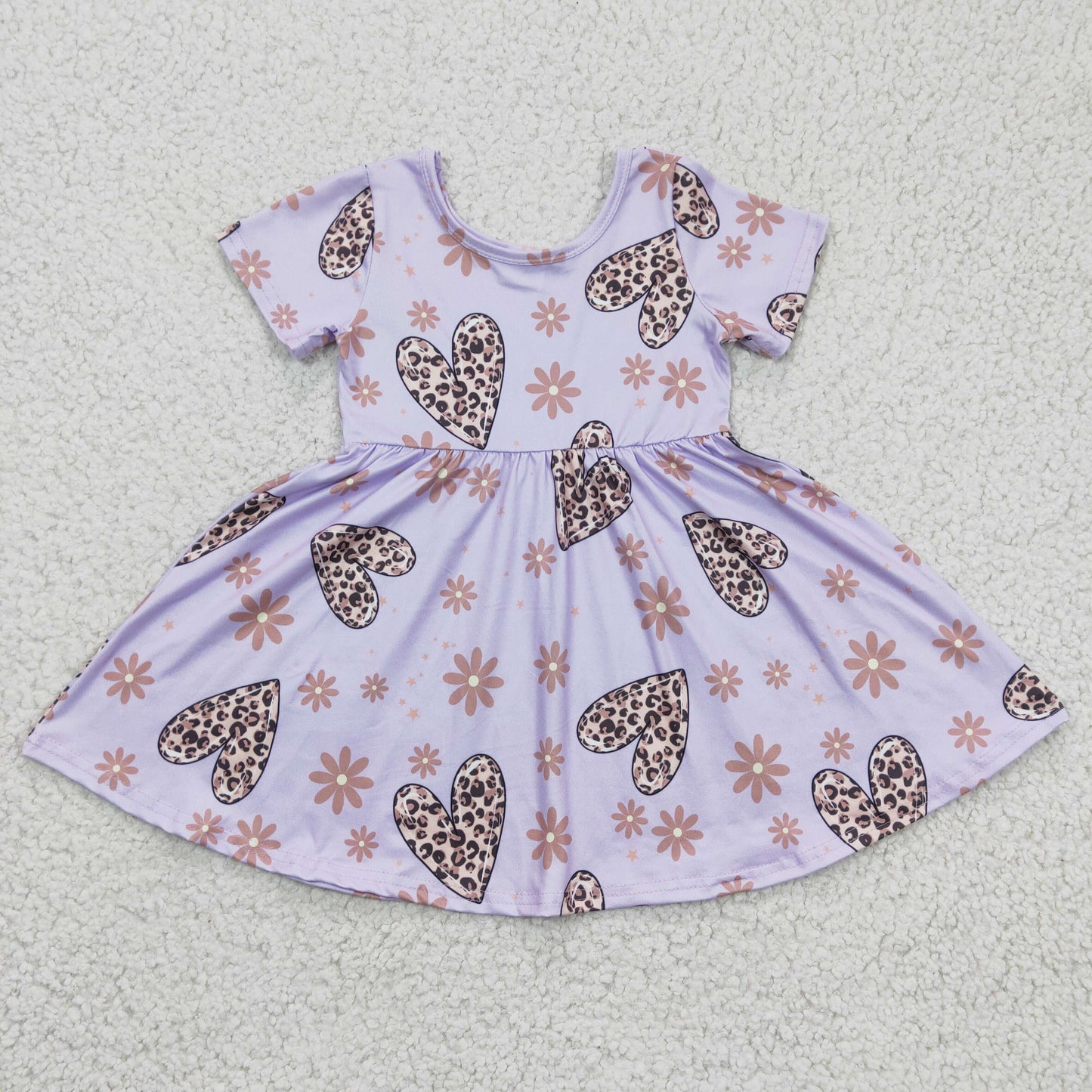 GSD0213 Valentine Purple Leopard Print Love Heart Flower Girls Dress