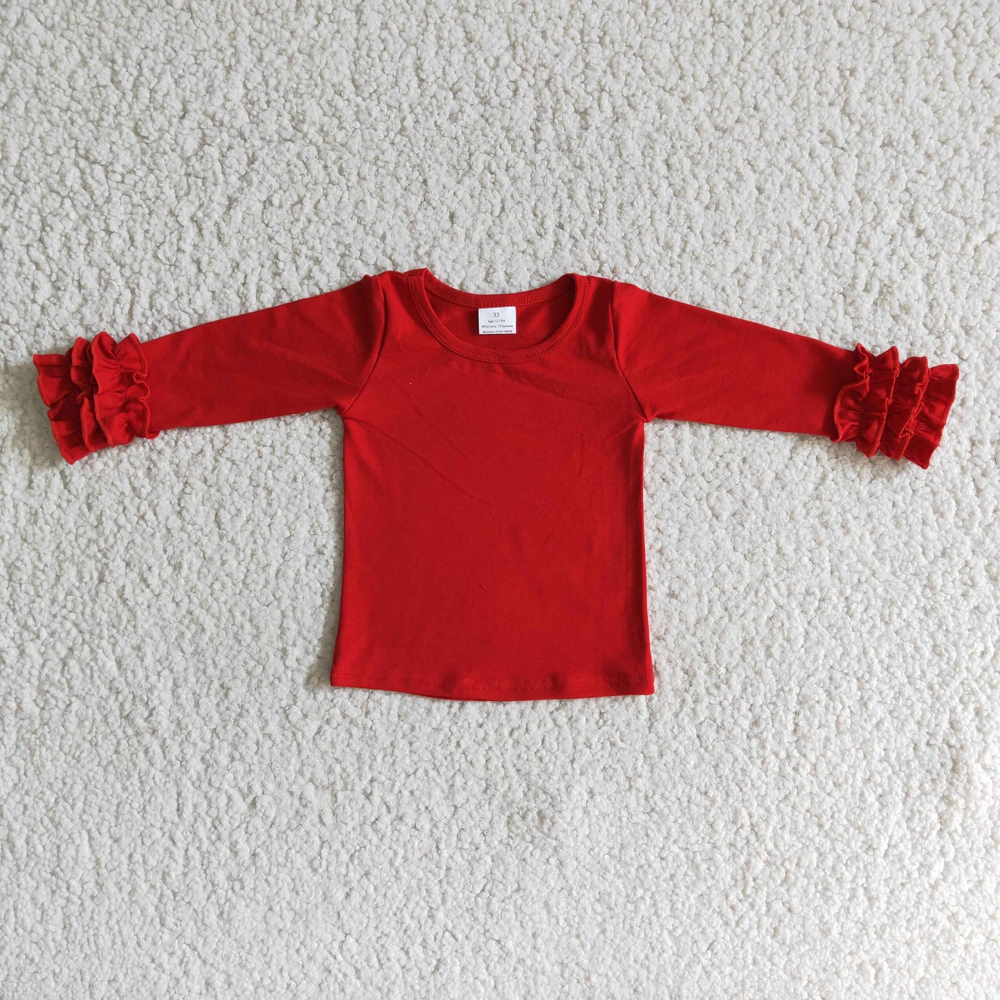 Cotton Fabric Red Ruffles Long Sleeve Top