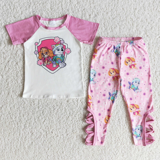 Pink Short Sleeve Baby Girls Cartoon Outfits
