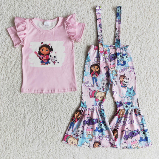 Pink Ga Cartoon Print Overalls