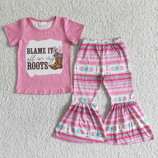 GSPO0054 Pink Short Sleeve Roots Western Fashion Set
