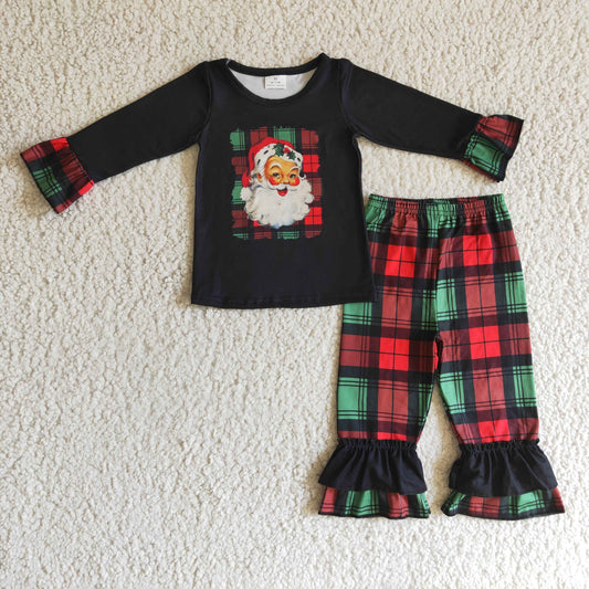 GLP0260 Christmas Santa Plaid Print Girls Outfits