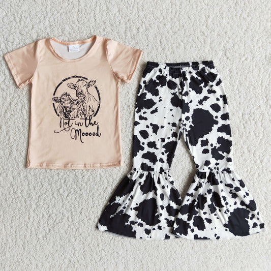 Not In The Mooood Cow Print Girls Bell Pants Set