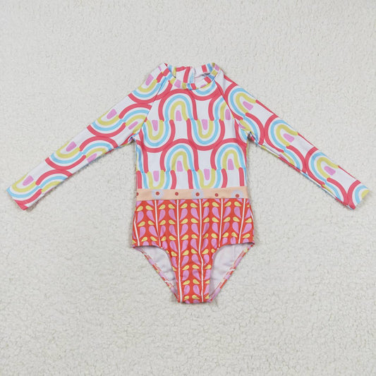 S0116 Rainbow Long Sleeve Kids Bathing Suits Swimsuits