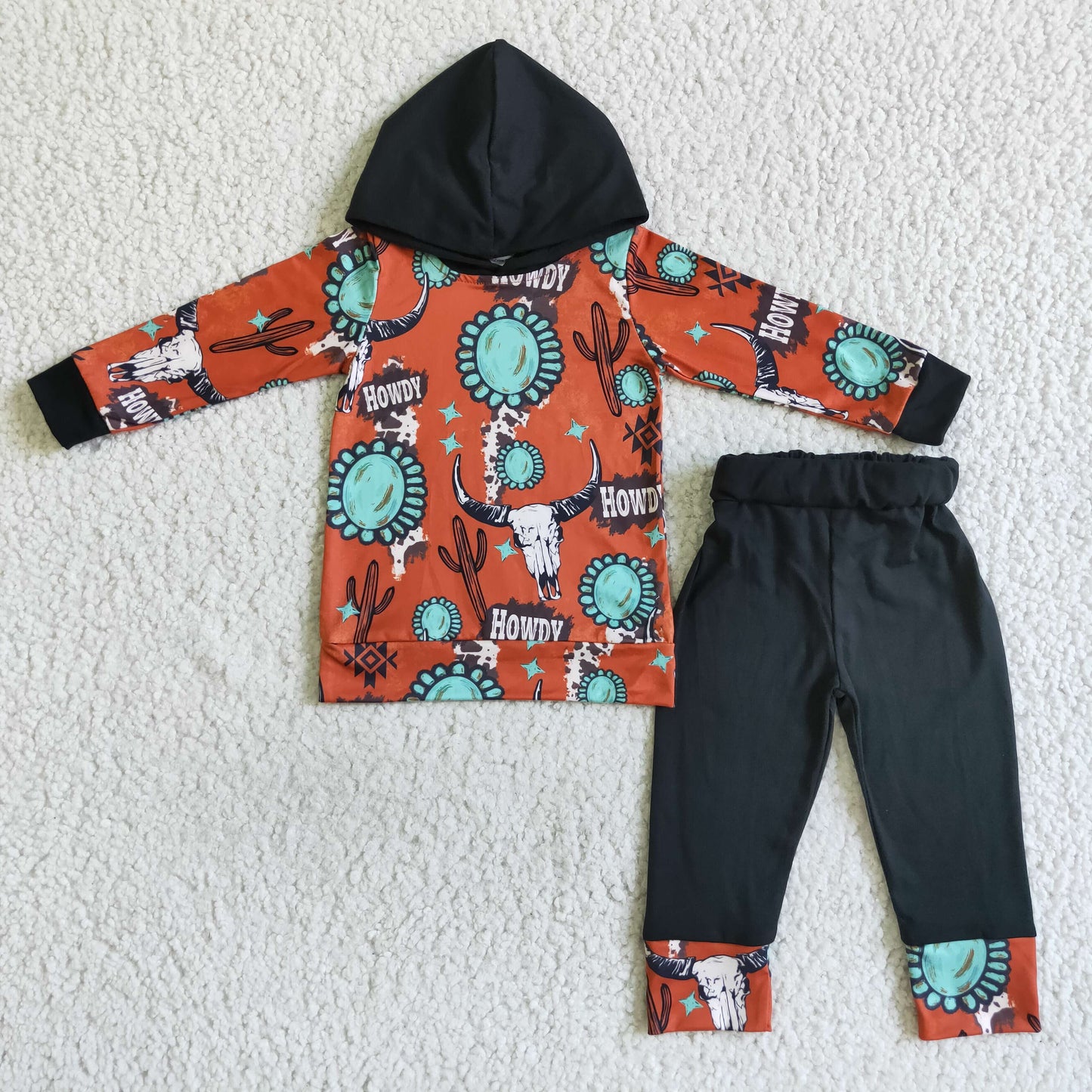 BLP0031 Western Boys Black Hoodie Set