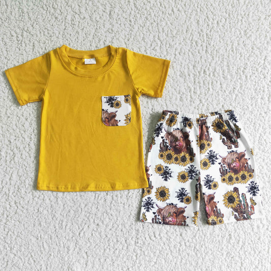 BSSO0069 Yellow Highland Cow Sunflower Boys Set