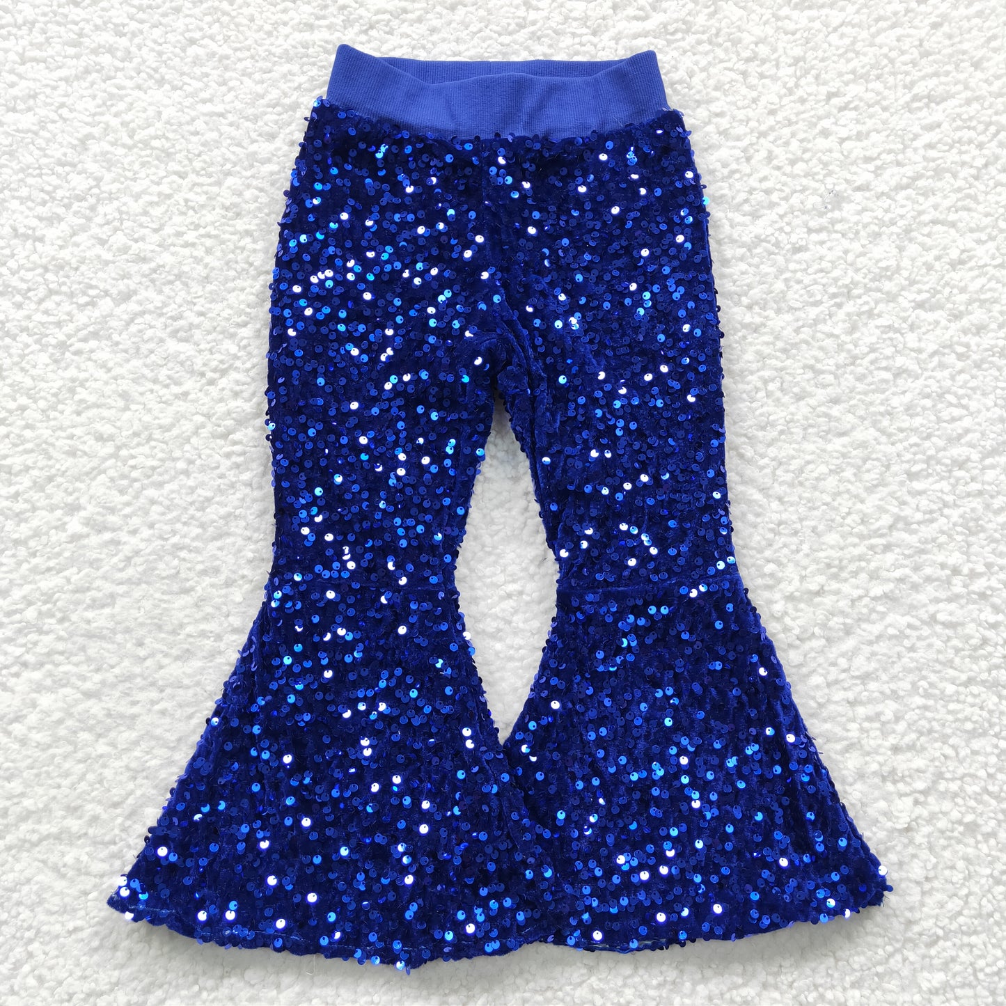 P0077 Blue Sequin Bell-bottom Hot Sale Kids Pants