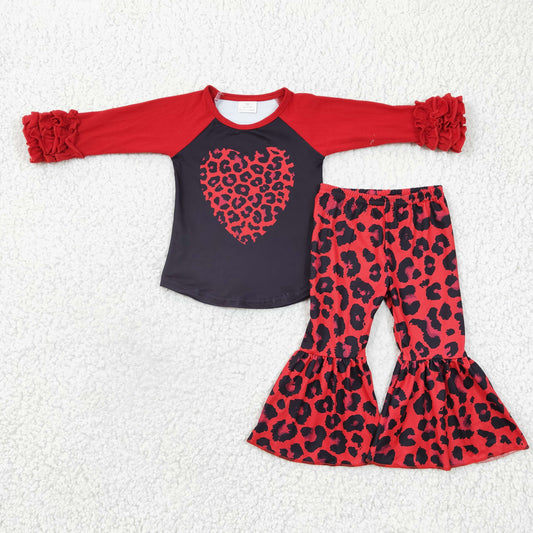 GLP0390 Valentine Red Love Heart Leopard Print Girls Outfits