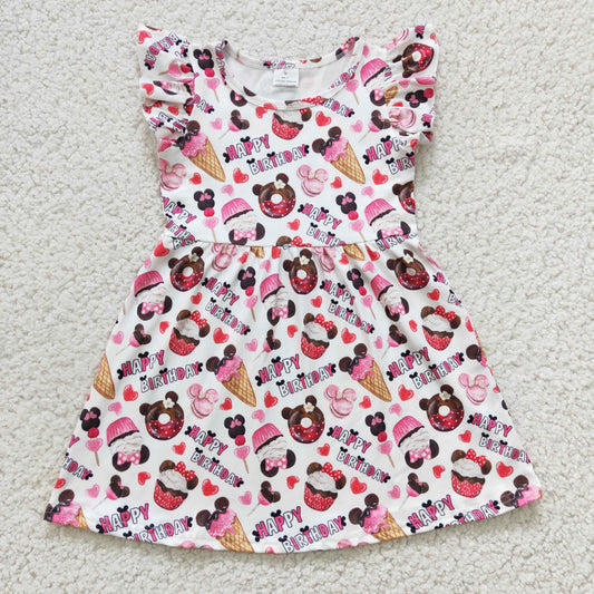 GSD0170 Happy Birthday Cartoon Flutter Sleeve Popsicle Girls Dress