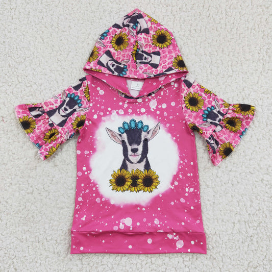 GT0096 Hot Pink Cow Goat Sunflower Hoodie Top
