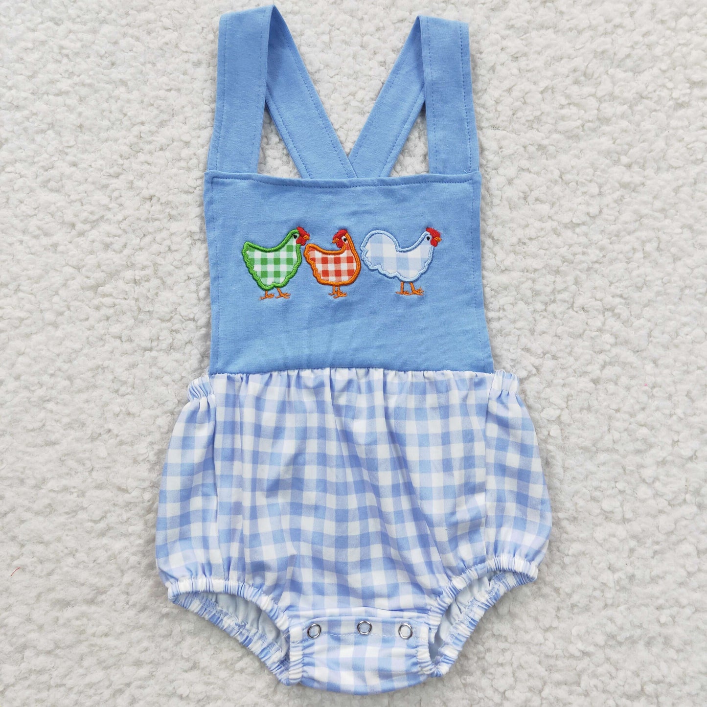 SR0286 Blue Embroidery Chick Baby Boys Romper