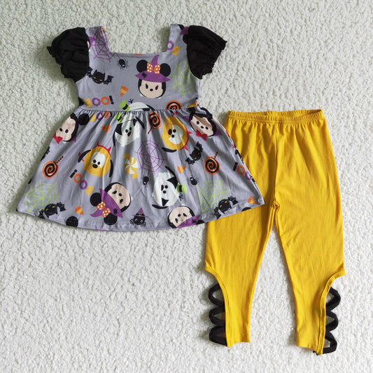 GSPO0157 Halloween Cartoon Flutter Sleeve Girls Set