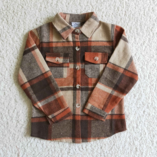 BT0061 Brown Plaid Print Boys T-shirts