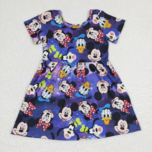 GSD0244 Cartoon Short Sleeve Purple Girls Dress