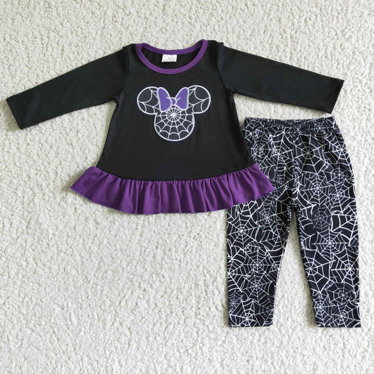 GLP0027 Purple Embroidery Halloween Cartoon Girls Set