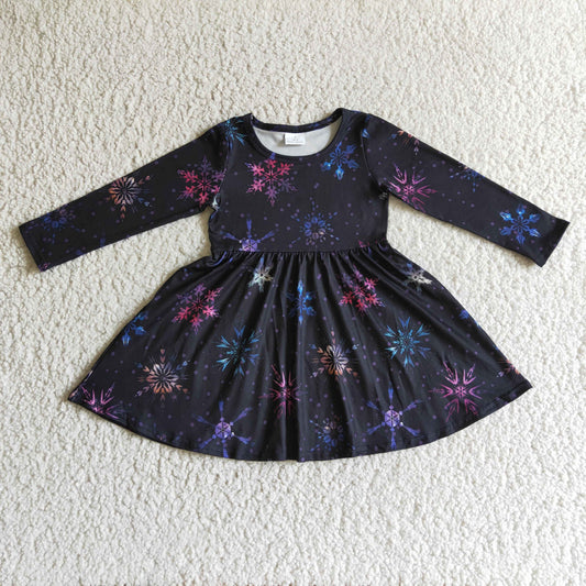 GLD0035 Winter Snow Print Black Dress