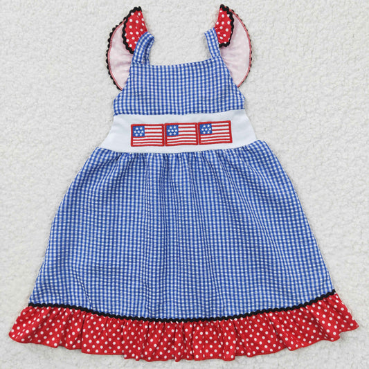 GSD0191 4th Of July Embroidery Flag Blue & Red Dress