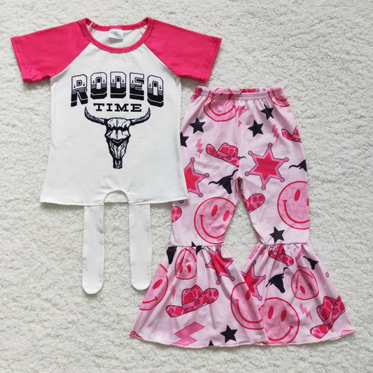 GSPO0250 Hot Pink Rodeo Cow Skull Girls Outfits