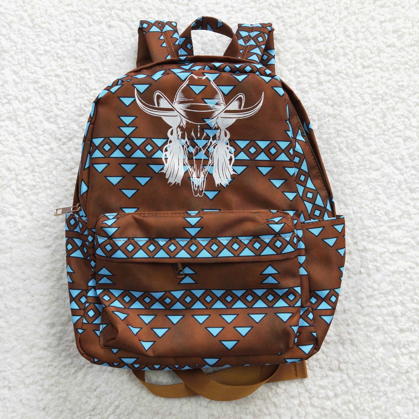 USA SHOP BA0048 Brown Cow Skull Aztec Western School Bag