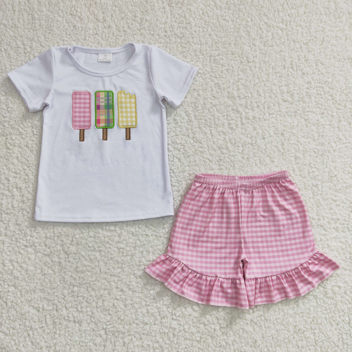 GSSO0157 Embroidery Popsicle Pink Baby Girls Set