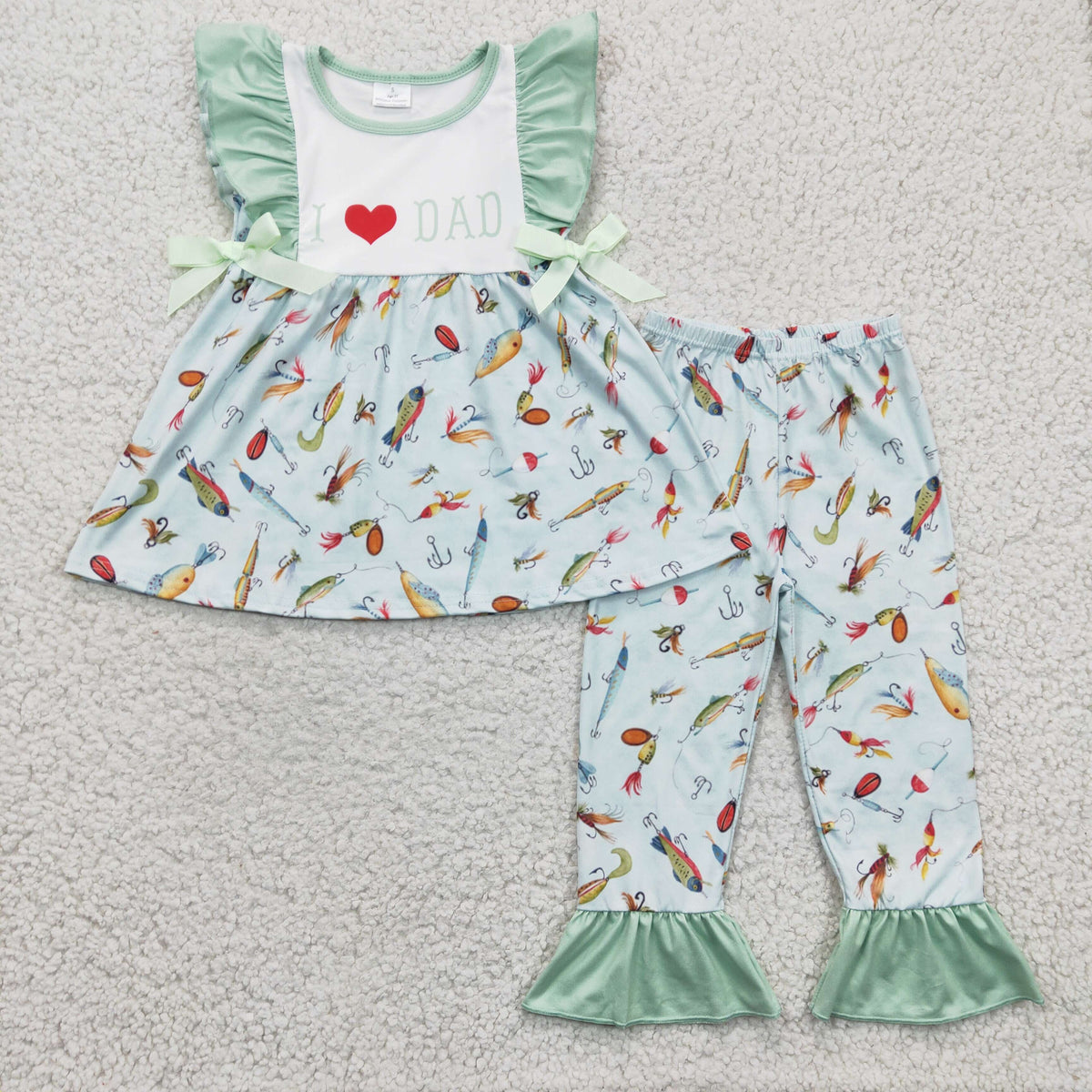 GSPO0382 I Love Dad Fishing Green Girls Outfits