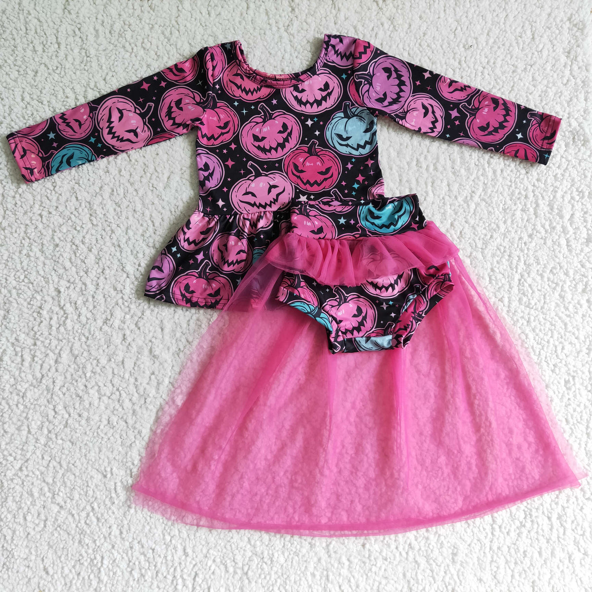 GLD0080 Halloween Pumpkin Hot Pink Tutu Bummies Set