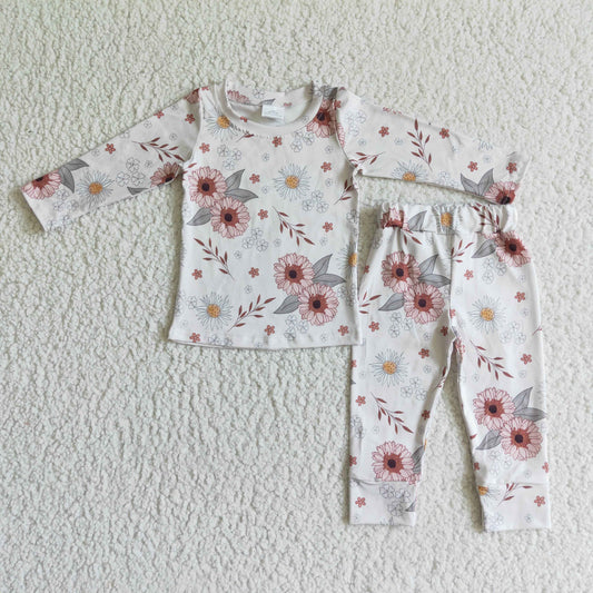 GLP0198 Floral Print Log Sleeve Girls Pajamas
