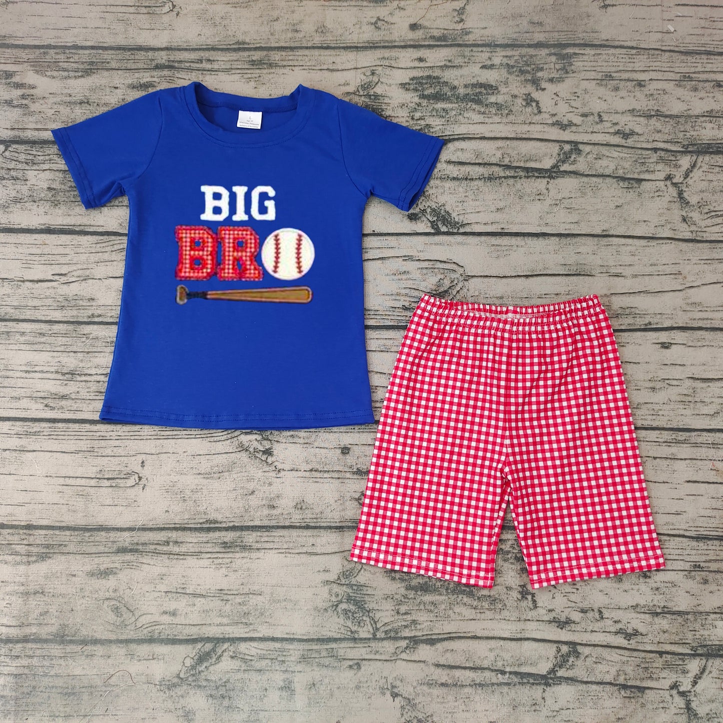 BSSO0203 Big Bro Baseball Embroidery Blue Boys Summer Set