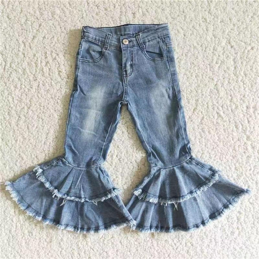 C5-15 Blue Bleach Designs Double Ruffles Jeans