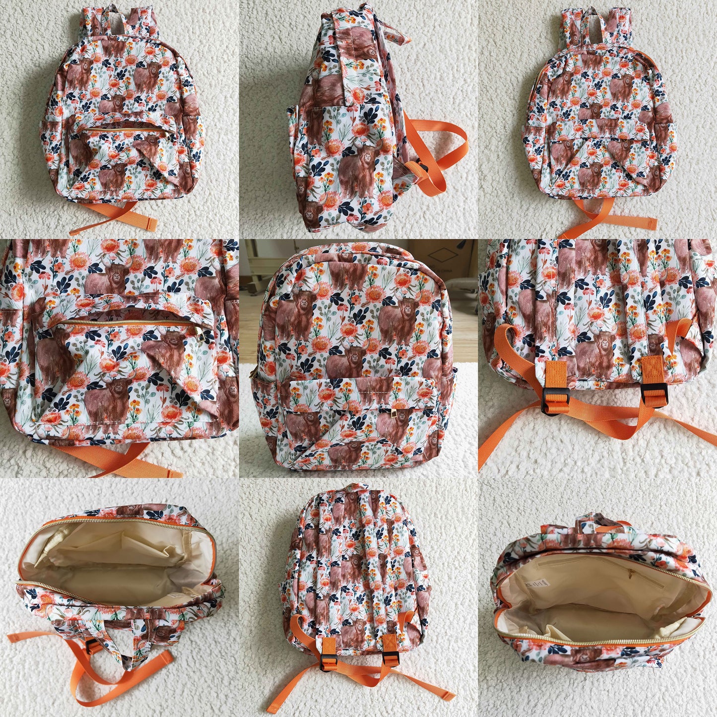 BA0027 Highland Cow Orange Flower Bag