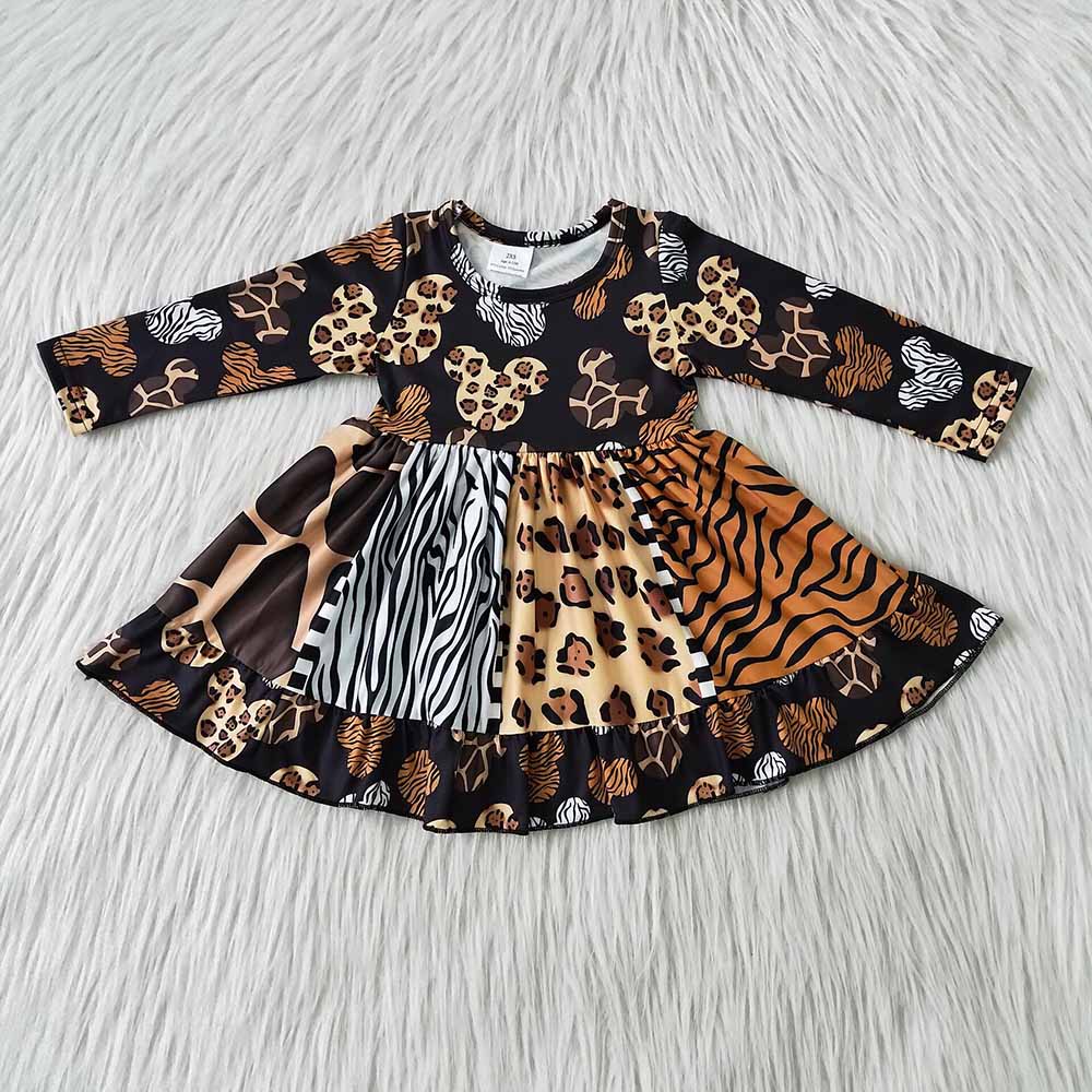 Long Sleeve Animal Print Twirl Dress