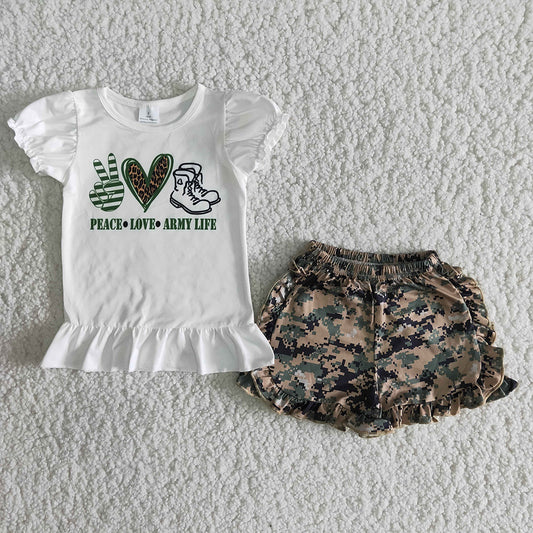 Peace Love Army Life Camo Summer Girls Set