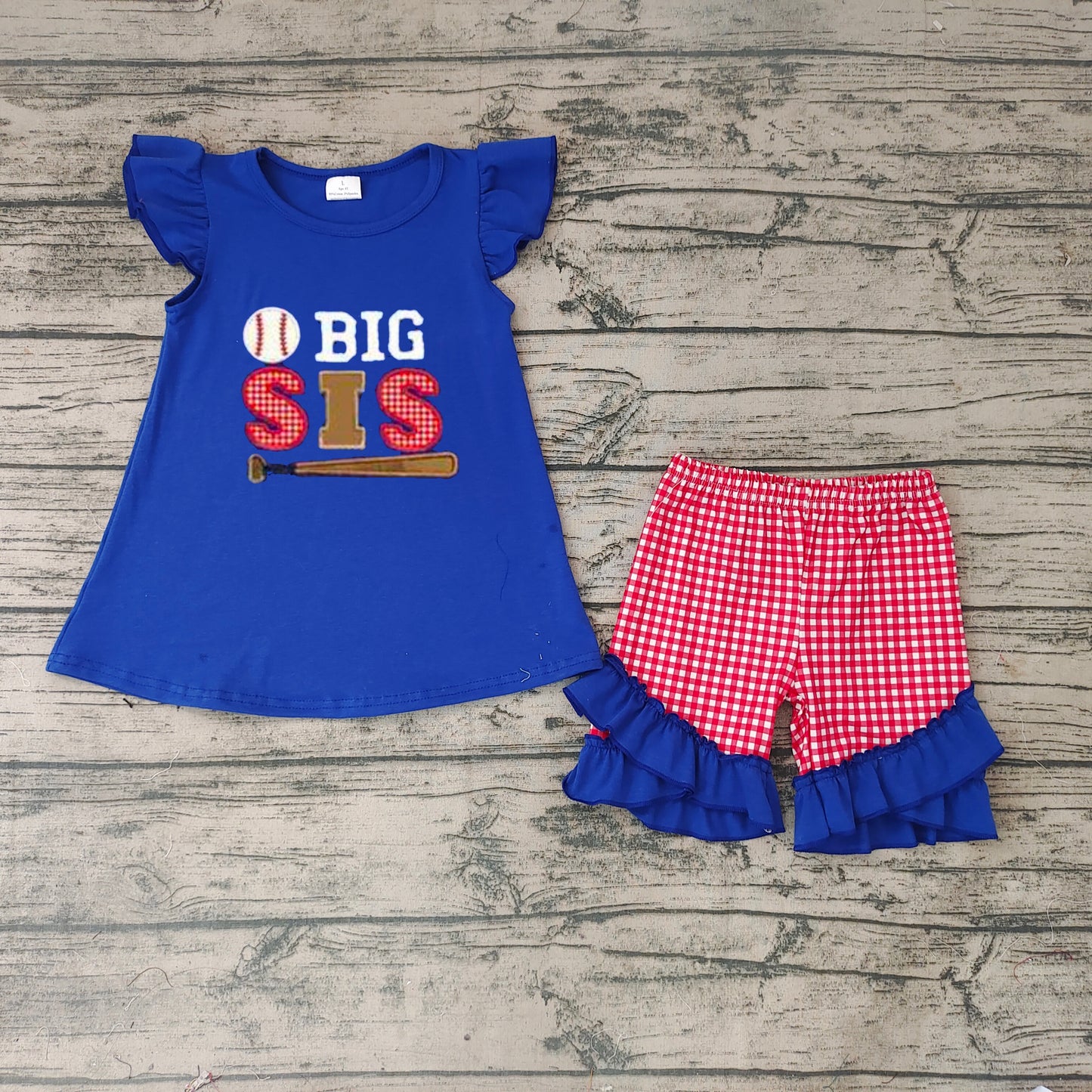 GSSO0219 Big Sister Blue Summer Baseball Baby Girls Embroidery Set