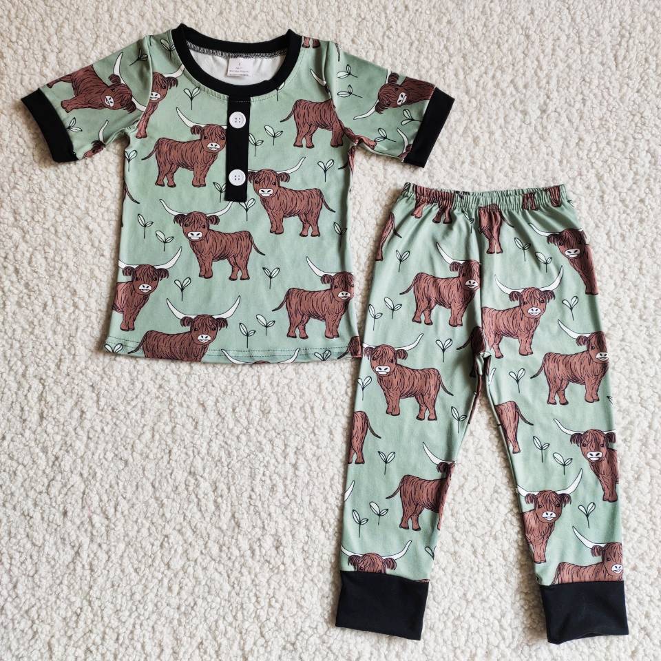 B9-25 Boys Heifer Print Short Sleeve Kids Pajamas