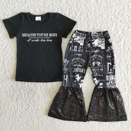 Black Because You're Mine Singer Sequin Baby Girls Outfits