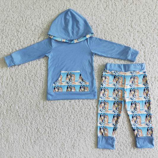 Blue Dogs Cartoon Hoodie Set