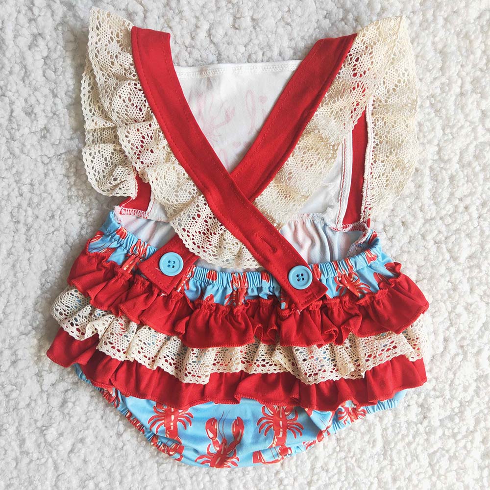 Boil Babe Lace Sleeve Crayfish Baby Girls Romper