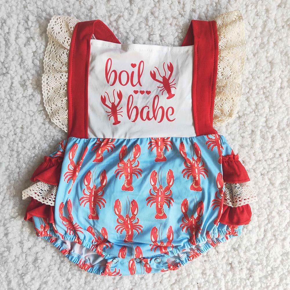 Boil Babe Lace Sleeve Crayfish Baby Girls Romper