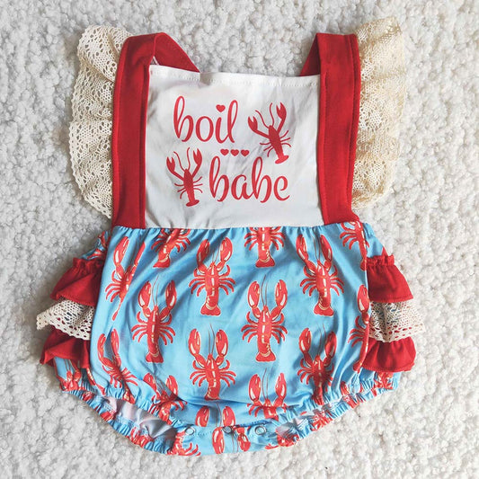 Boil Babe Lace Sleeve Crayfish Baby Girls Romper