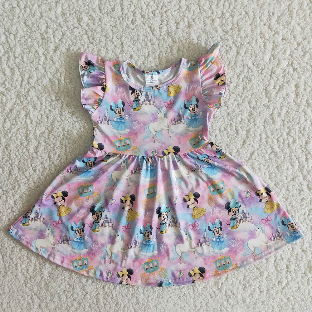 Flutter Sleeve Cartoon Girls Twirl Dress