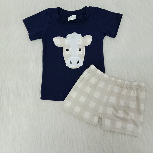 Boys Embroider Cow Outfits