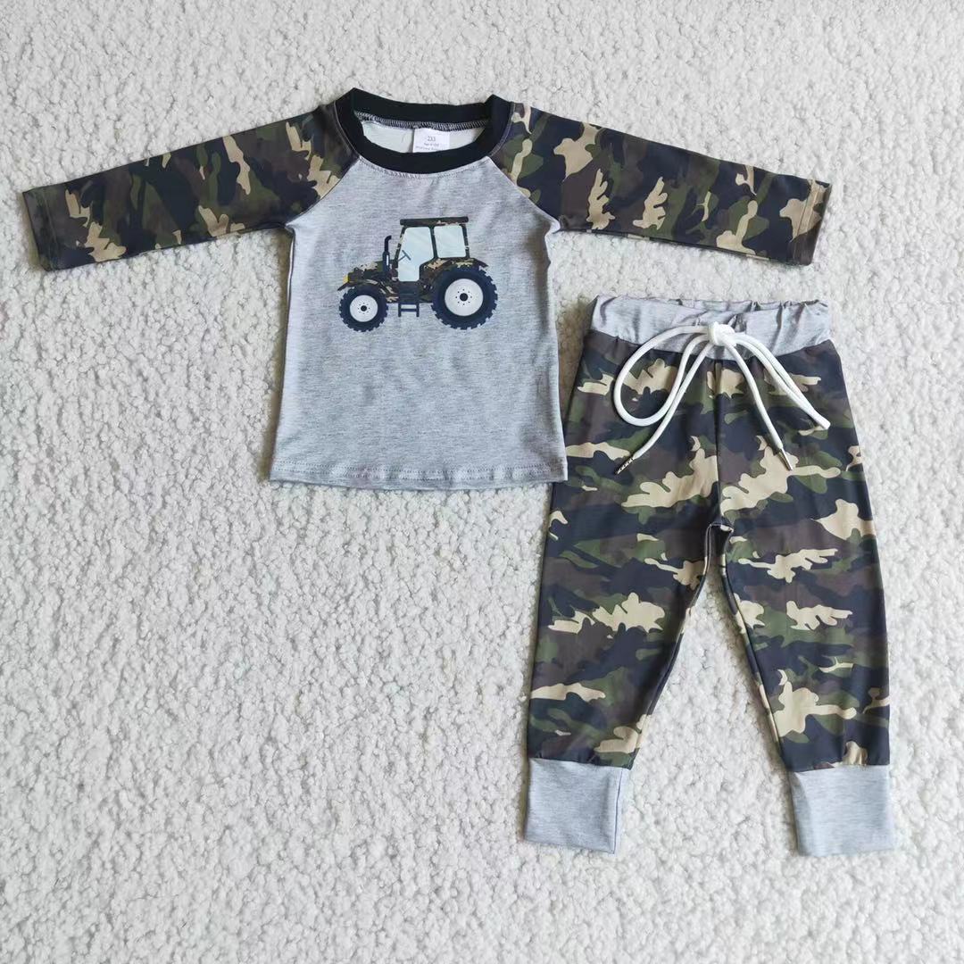 Boys Long Sleeve Camo Truck Fall Outfits