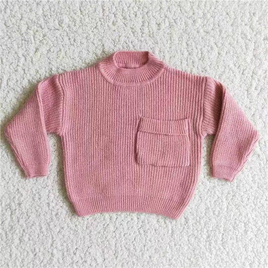 Pocket Long Sleeve Pink Hot Sale Girls Sweater