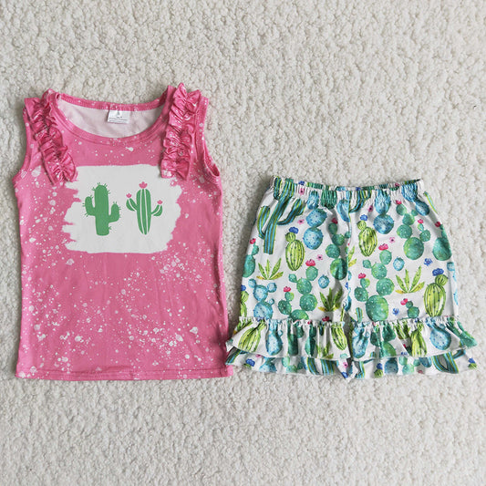 Pink Bleach Design Cactus Print Girls Set