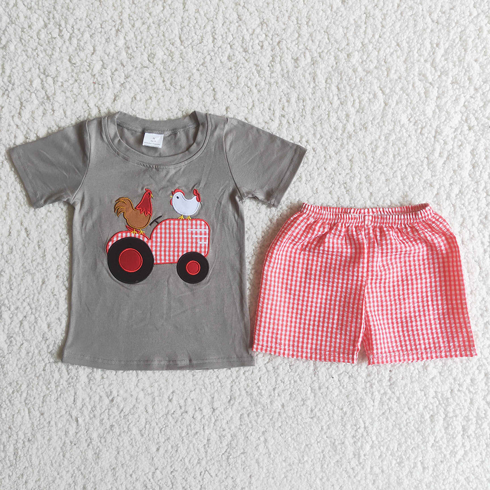 C6-4 Boys Embroider Farm Chicken Set