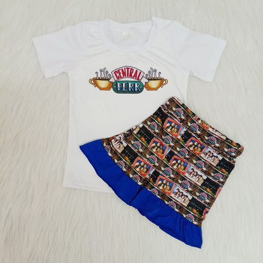 Coffee Short Sleeve Fashion Girls Summer Set