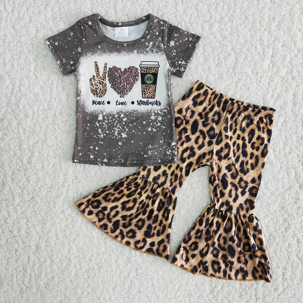 Fall Peace Love Coffee Bleach Design Leopard Print Set